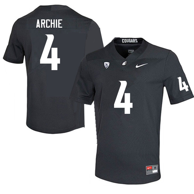 Men #4 Armauni Archie Washington State Cougars College Football Jerseys Sale-Charcoal
